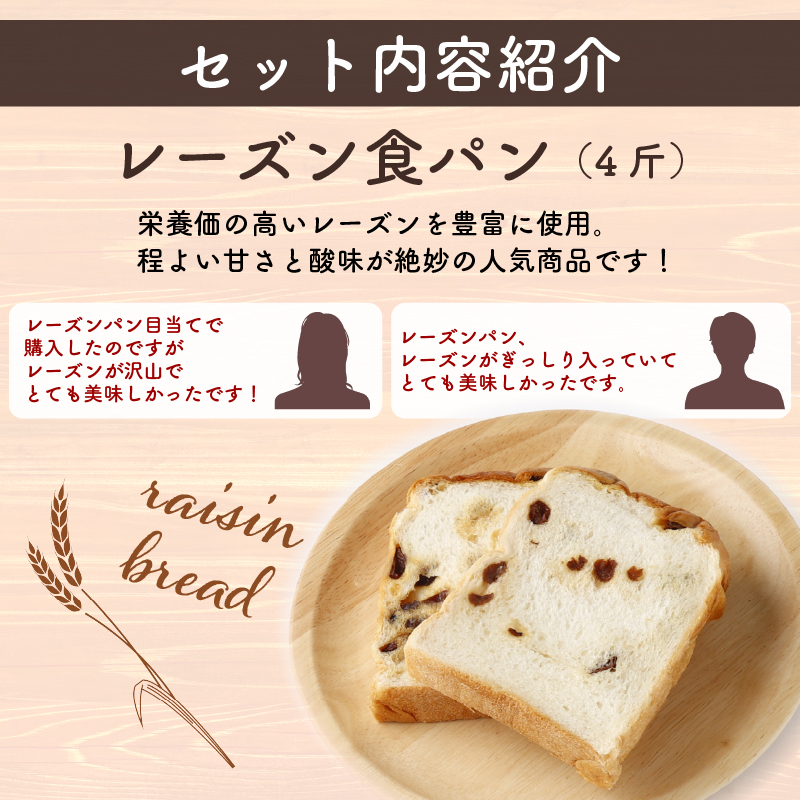 【室戸海洋深層水仕込み】レーズン食パン連続３回定期便  食パン ぱん 朝食 ギフト 定期便 人気 食事パン おやつ レーズン ぶどう ドライフルーツ４斤×３回