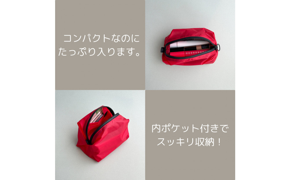 【赤】ナイロン化粧ポーチ　内ポケット付き