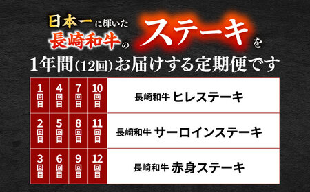 【12回定期便】毎月長崎和牛ステーキが届く！2名様用コース 長与町/meat shop FUKU[ECS077]