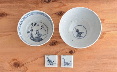 【波佐見焼】DINOSAUR 飯碗大小2点・箸置き2点セット【studiowani】 [MB02] 
