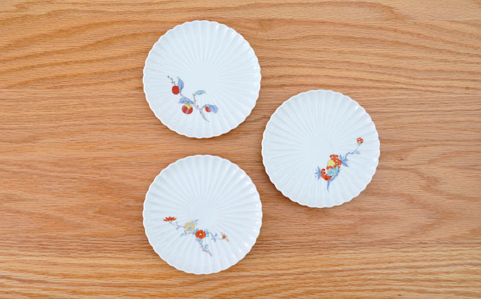 【波佐見焼】花しのぎ 取皿 錦3柄セット ざくろ・柿・菊【団陶器】 [PB208]