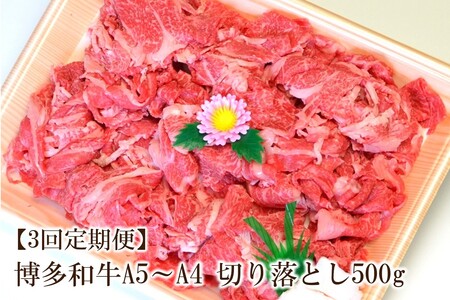【3回定期便】博多和牛A5～A4 切り落とし500g【化粧箱入】【001-0361】