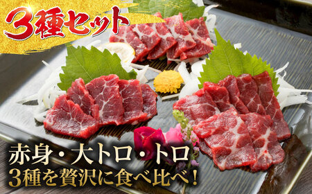 阿蘇馬 馬刺し3種 霜降り入り(赤身・大トロ・トロ)計300g (専用醤油付き150ml×1本) 純国産 馬刺し 馬刺し 馬刺し 馬刺し 馬刺し【山都町（阿蘇牧場）】[YDF069]