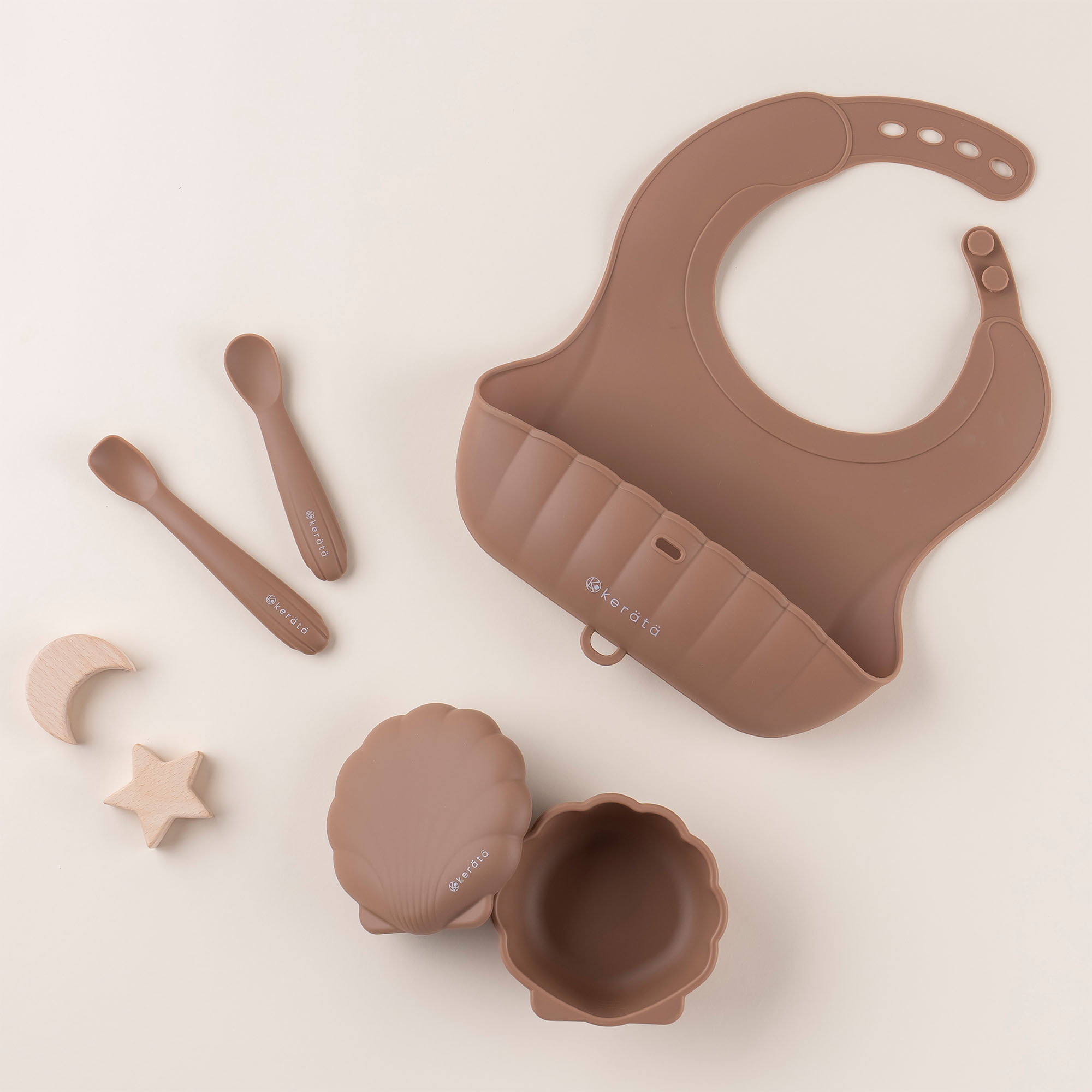 ベビー食器 4点セット（リーフブラウン） | ケラッタ 赤ちゃん ベビー 日用品 食器 ベビー食器 マタニティ 長野県 塩尻市