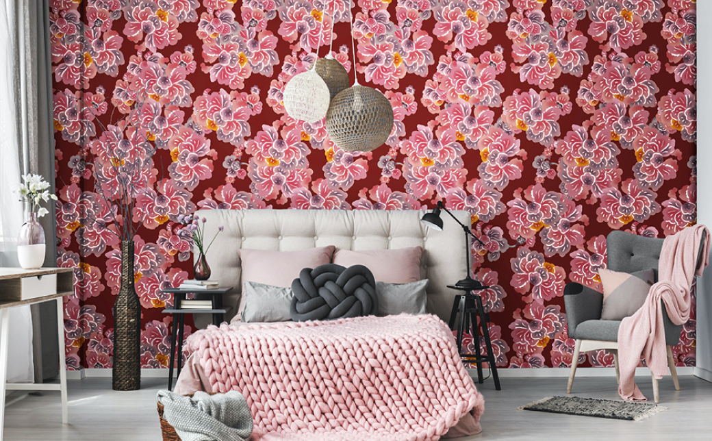 紅型壁紙 2m SOURIRE スーリール | 紅琉 BINRYU アラヤプランニング株式会社 | 沖縄 伝統工芸 びんがた 紅型 | 防炎 抗菌 壁紙 | テキスタイル インテリア モダン ナチュラ