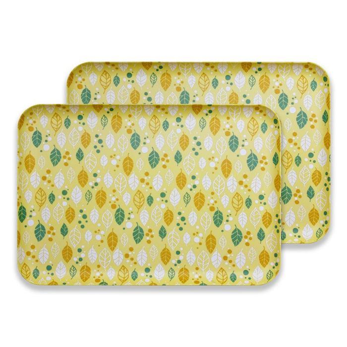 【ふるさと納税】友禅染和紙トレー L 39cm 2枚セット オータム リーフ イエロー タツクラフト 【Tk279】 | キッチン用品 食器 キッチンファブリック お盆 トレー