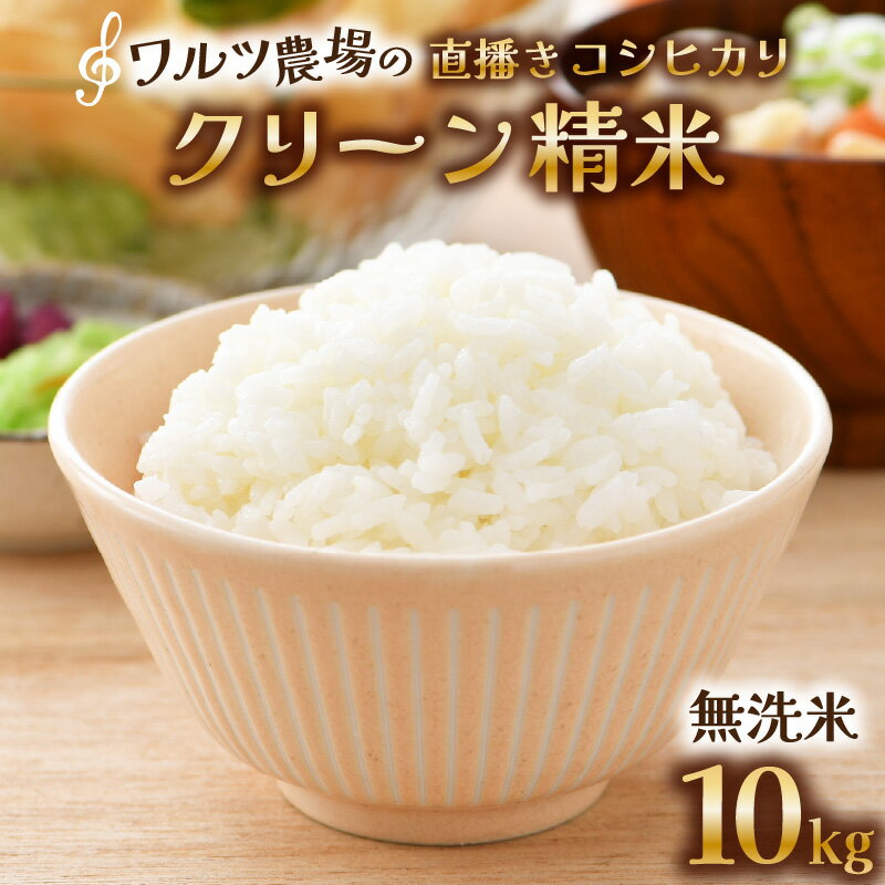 【ふるさと納税】【令和7年産】ワルツ農場の直播き コシヒカリ クリーン精米（無洗米）10kg（5kg×2袋） / お米 ご飯 白米 発送直前 精米 つや 艶 甘味 旨み あわら市産 福井県産 慣行栽培 コメ 北陸 福井県 あわら市 こしひかり