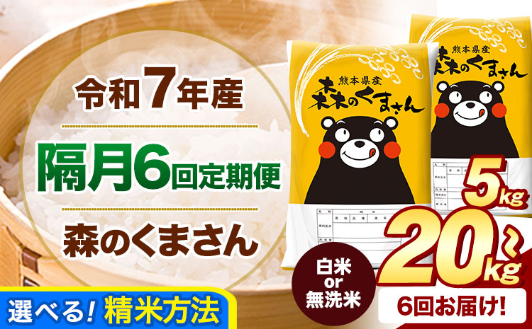 【隔月6回定期便】令和7年産 森のくまさん 選べる 白米 無洗米 5kg 10kg  20kg《お申込み翌月から出荷》 熊本県産 精米 米 こめ コメ 