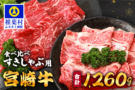 【A5ランク】 宮崎牛 すき焼き 2種 食べ比べ 肩ロース630g・牛もも630g 計1260g すき焼き しゃぶしゃぶ | ふるさと納税 すき焼き しゃぶしゃぶ 肉 牛肉 高級肉 黒毛和牛 国産 モモ 肩ロース 宮崎県 椎葉村 人気 送料無料 | TK-116