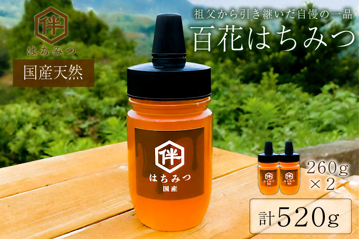【国産・100％天然】百花はちみつ2本セット（260g×2本・とんがりポリ容器）祖父から引き継いだ自慢の一品