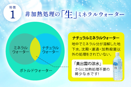 奥出雲の涼水500ml×48本【ミネラルウォーター 天然水 ミネラル成分 溶存酸素 安心 安全 非加熱処理 水 飲み物 飲料 500ml×48本 備蓄水 非常用 防災 キャンプ アウトドア】