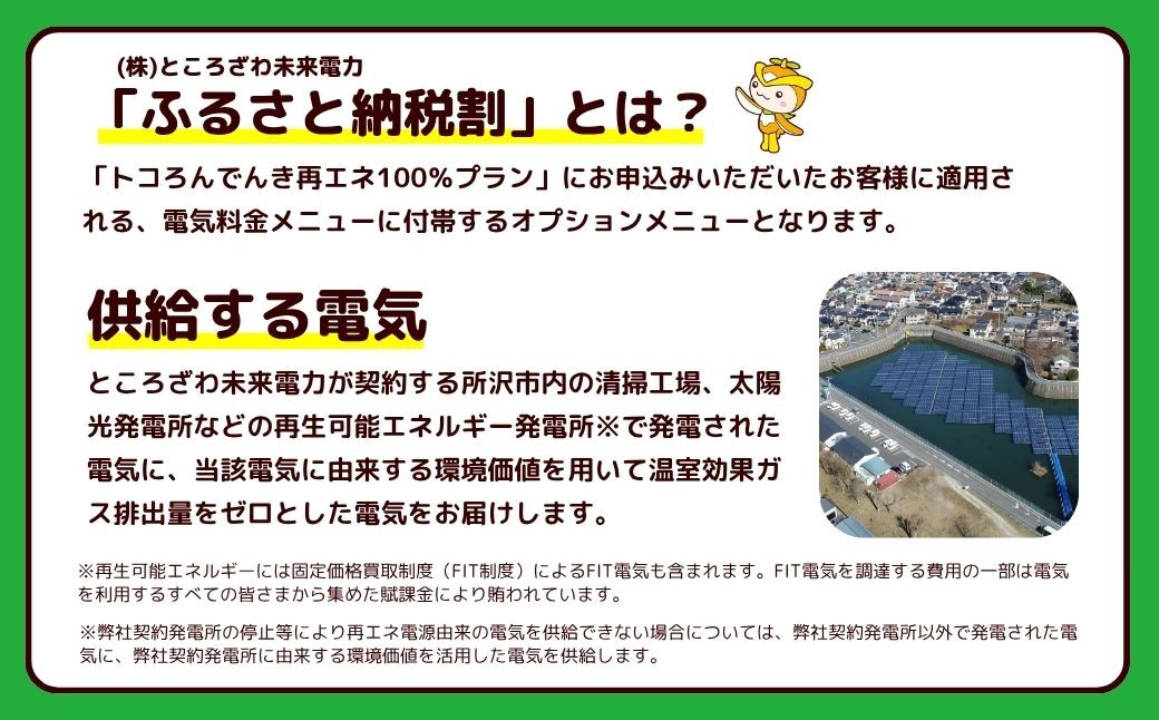 電力 でんりょく デンリョク 電気 でんき デンキ関東 首都圏 エコ SDGs 再エネ 再生可能エネルギー ところざわ未来電力