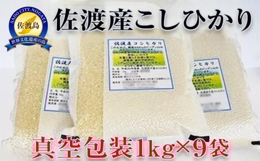 【令和7年産】佐渡産高千産こしひかり　真空包装(精米)1kg×9袋
