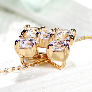 60-9-4 ネックレス K18YG クローバー フラワー ダイヤモンド 0.56ct ペンダント  リバーシブル イエローゴールド クロス 十字 2way 【f162-k18yg】
