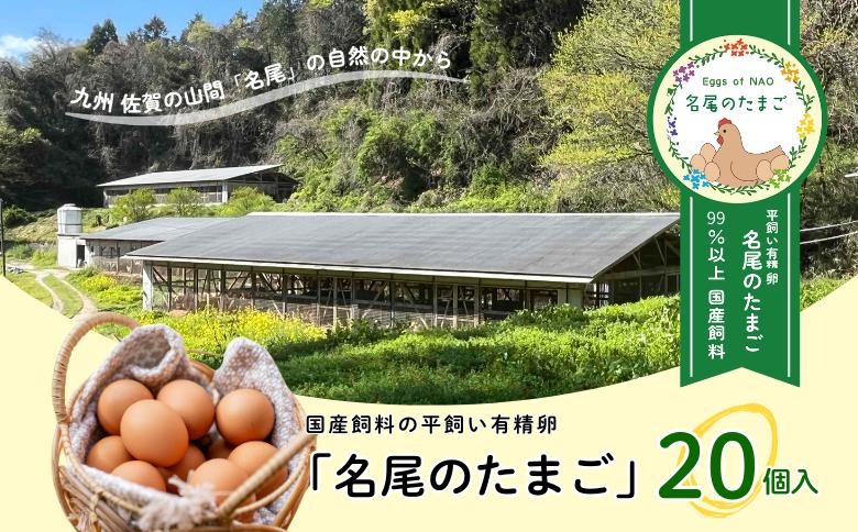 国産飼料の平飼い有精卵「名尾のたまご」20個入：B110-063