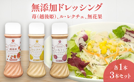 無添加ドレッシング　苺（越後姫）、ル・レクチェ、無花果、各1本セット 調味料 いちご 洋ナシ イチジク セット お取り寄せ 新潟市