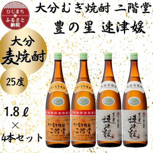 大分むぎ焼酎　二階堂2本と速津媛2本25度(1800ml)4本セット_大分むぎ焼酎 二階堂 麦焼酎 焼酎 酒 酒セット 焼酎セット  まとめ買い 飲み比べ_【1455242】