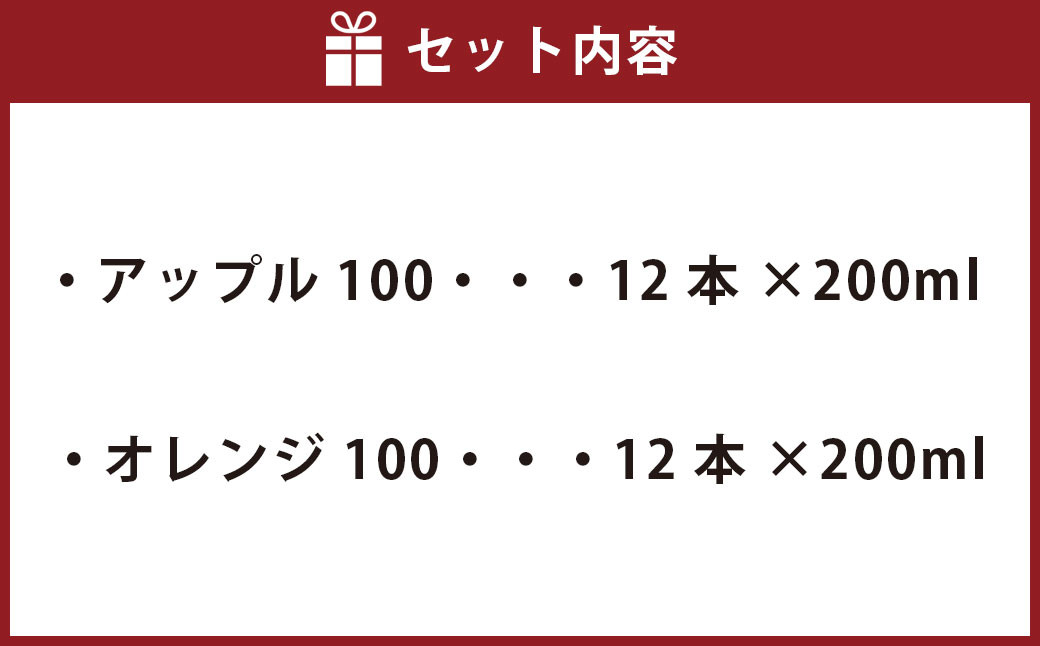 ギュッと！ アップル100 シャキッと！ オレンジ100 セット 200ml × 12本ずつ 合計24本 合計4800ml