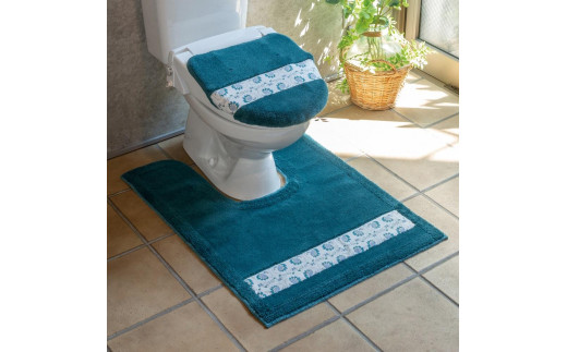 
フィンランドの「幸せを運ぶ鳥」小鳥柄の耳長トイレマット２点セット　ブルー
