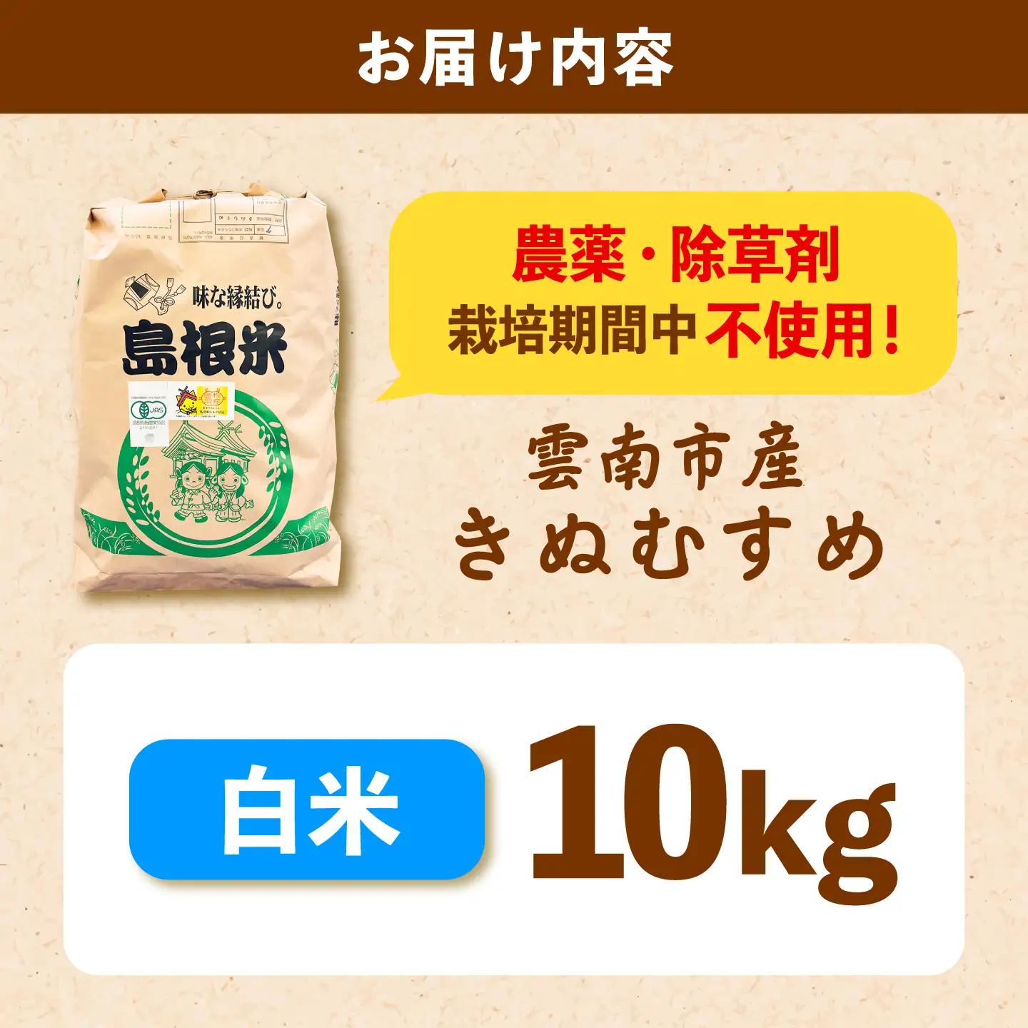 【有機JAS認定】令和7年産 白米 雲南市産きぬむすめ 10kg 島根県雲南市/佐藤ファーム ｜精米 コメ 有機栽培 完全無農薬 美味しまね認証[AIEO003]