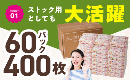 【圧倒的企業努力】ALOHAS ソフトパックティッシュ 60パック×400枚(200組)【ピュアパルプ100% 生活用品 雑貨 日用品 必需品 常備品 まとめ買い 備蓄 防災 ティッシュペーパー】