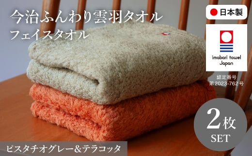 今治ふんわり雲羽タオル フェイスタオルセット(テラコッタ&ピスタチオグレー・各1枚) 【m100-14-C】【トクダ】