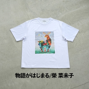 ＜新登場＞VOICE GATHERING アートプリントT-Shirt(物語がはじまる・Mサイズ・1枚) Tシャツ 半袖 トップス ホワイト 白 クルーネック M L サイズ アート デザイン 前面 