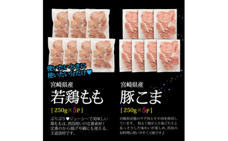 KU363-2506 【2025年6月配送】＜小分けでバラバラ＞宮崎県産鶏もも切身・豚こまセット 合計2.5kg 