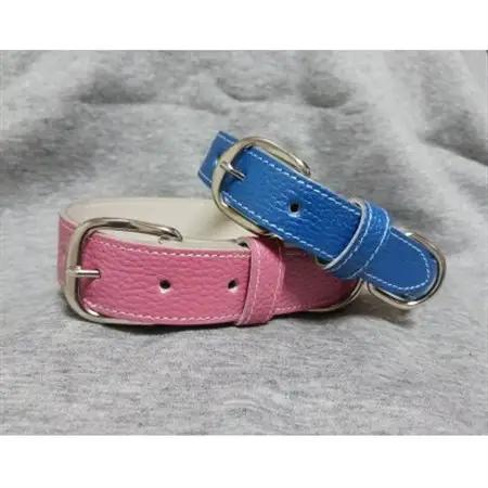 ペット用品(首輪) 牛革シボ型押しラメカラー・ピンク首輪#30【1657324】