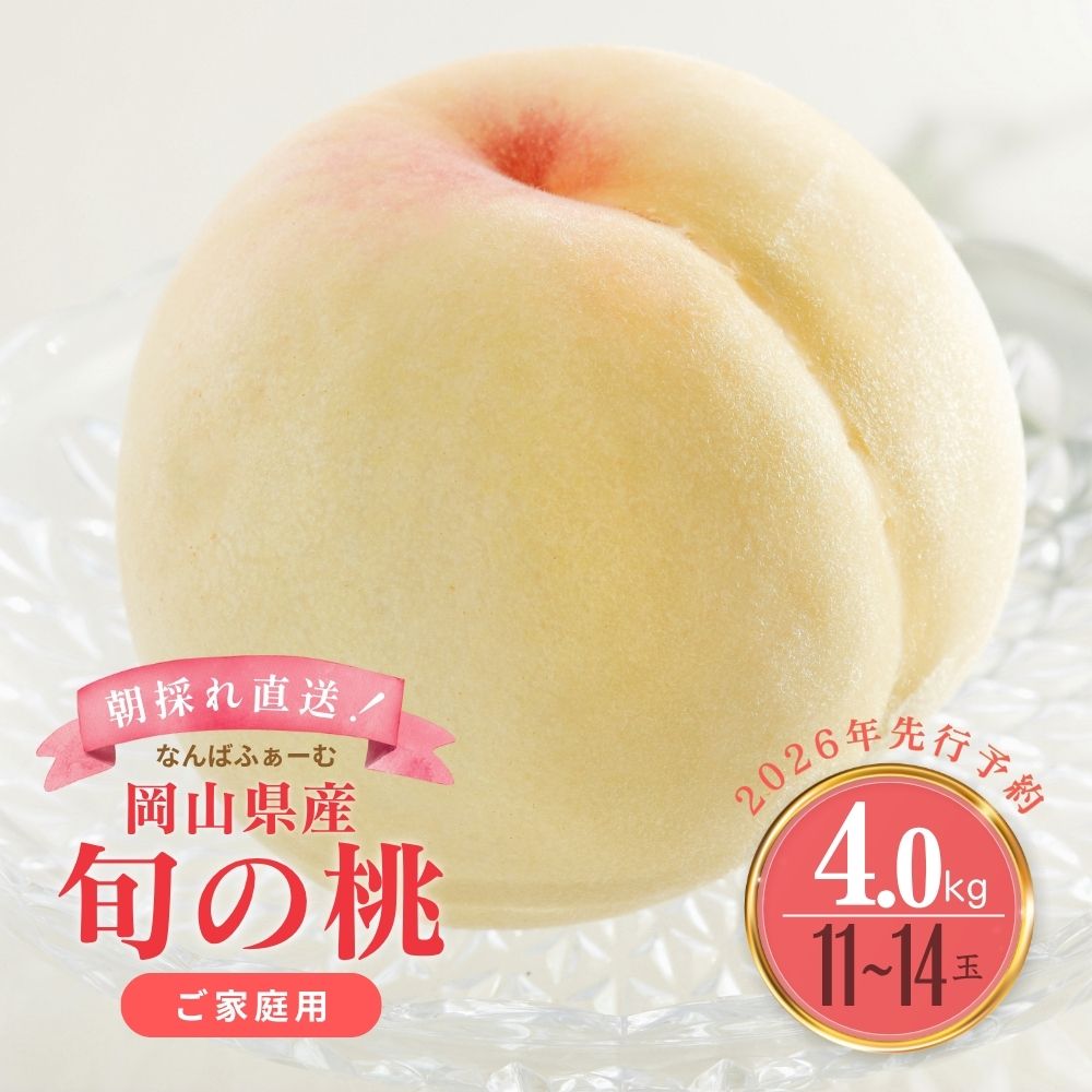 【2026年先行予約】［なんばふぁーむ］岡山県産 旬の桃 4.0kg（11～14玉）［ご家庭用］【039-a002】