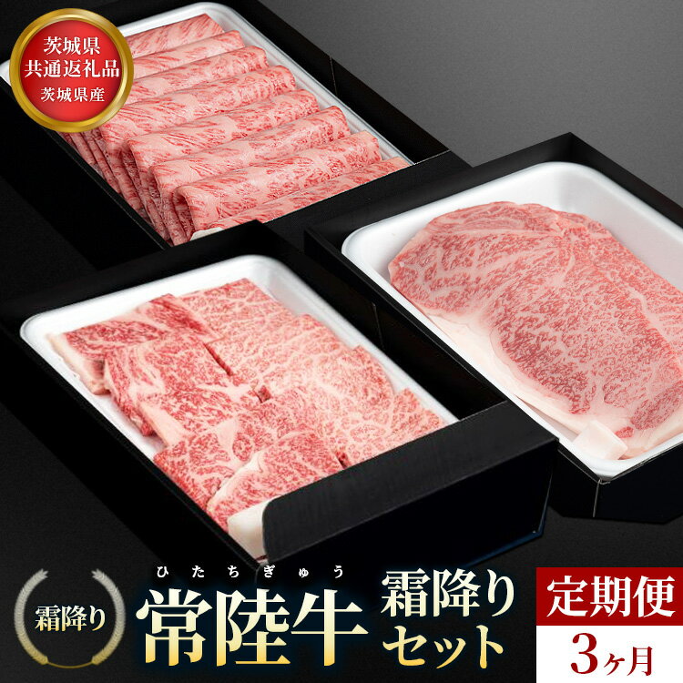 【ふるさと納税】【茨城県共通返礼品】茨城県産【定期便】常陸牛 霜降りセット 3ヶ月連続 定期便 お肉