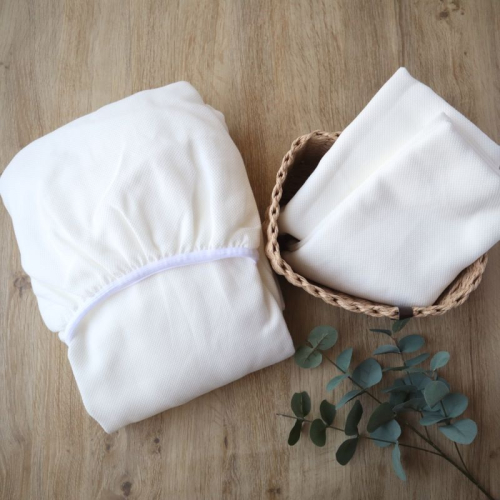 【tissu de coton/ハニカム織】泉州南部織 「ボックス」ダブルシーツ＆ピロー2枚（WH） G1958