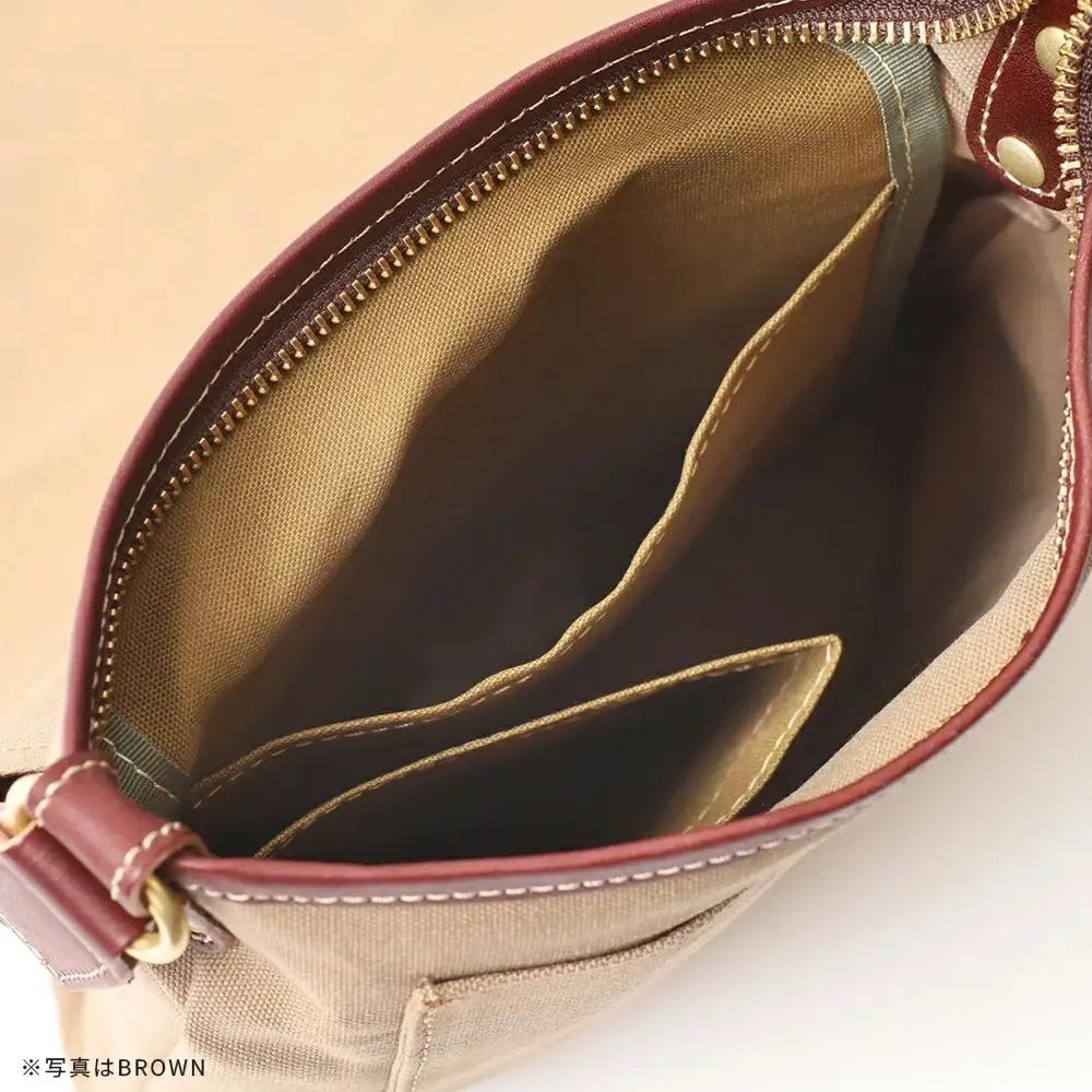 牛革かぶせ×帆布 ショルダーバッグM　ネイビー　【12203-0374-3】