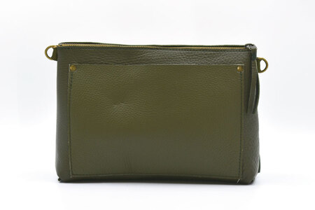 益子の革工房maharoのショルダーポーチ　ワイド（M）オリーブグリーン｜栃木県 益子町 ふるさと納税 ショルダーポーチ ワイド 牛革 手作り（AX109-4）