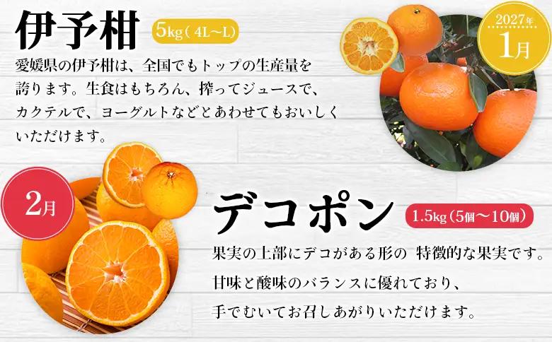 【先行予約】＜2026年11月発送開始 えひめかんきつ定期便 全6回＞ 果物 フルーツ みかん ミカン 蜜柑 日の丸みかん 紅まどんな 伊予柑 いよかん デコポン せとか 河内晩柑 かわちばんかん 愛