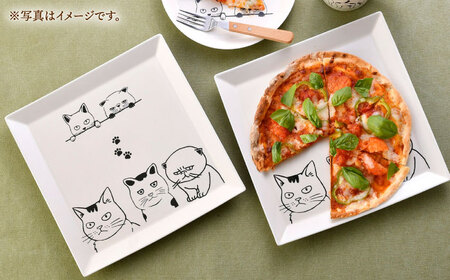 【波佐見焼】ネコづくし 大スクエアプレート ペア 2枚セット【福田陶器店】[PA349]