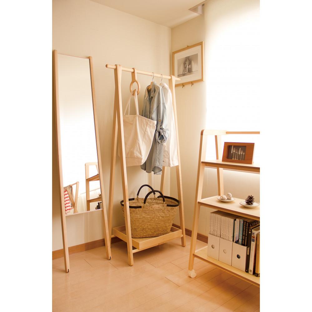 旭川家具　コサイン　ドレスラックとトレーのセット　メープル 【 旭川家具 北海道 旭川市 木製 家具 選べる樹種 コート掛け ハンガーラック 洋服掛け 木製ラック  トレー 鞄置き ズボン置き 鞄収納