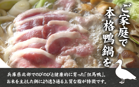 兵庫産 但馬鴨鍋セット3～4人前　出石そば付き／但馬鴨 鴨スライス 鴨つくね 特製 鴨ダシ 鍋 野菜 ごはん 上質な脂 本格鴨鍋 真空 冷凍 本格