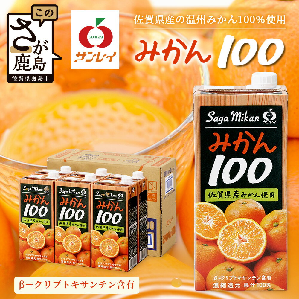 【ふるさと納税】工場直送！果汁100% サンレイみかん100|1000ml×6本|合計6L|たっぷり飲める！佐賀県産温州みかん★濃縮還元 |朝食・おやつに◎オレンジジュース みかんジュース 蜜柑 果物 飲料 飲み物 箱買い ストック 大容量 送料無料 リピーター 人気 B-459
