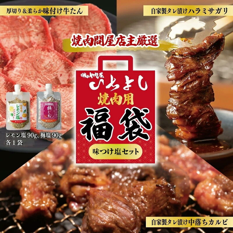 【ふるさと納税】焼肉問屋いちよし 店主厳選 人気焼肉 福袋 （牛たん / ハラミ / 中落カルビ） 食べ比べ 簡単調理 味付き 小分け 冷凍 レモン塩 梅じお スパイス 焼肉セット BBQ 焼き肉パーティー 肉の日 泉佐野市 送料無料 肉の泉佐野