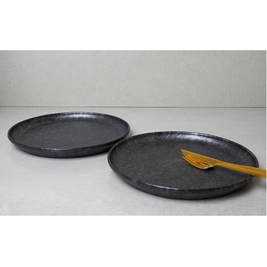 金善製陶所 210カット プレート 黒サビ絞りマット 2枚 有田焼 食器 器 うつわ プレート A25-456_イメージ2