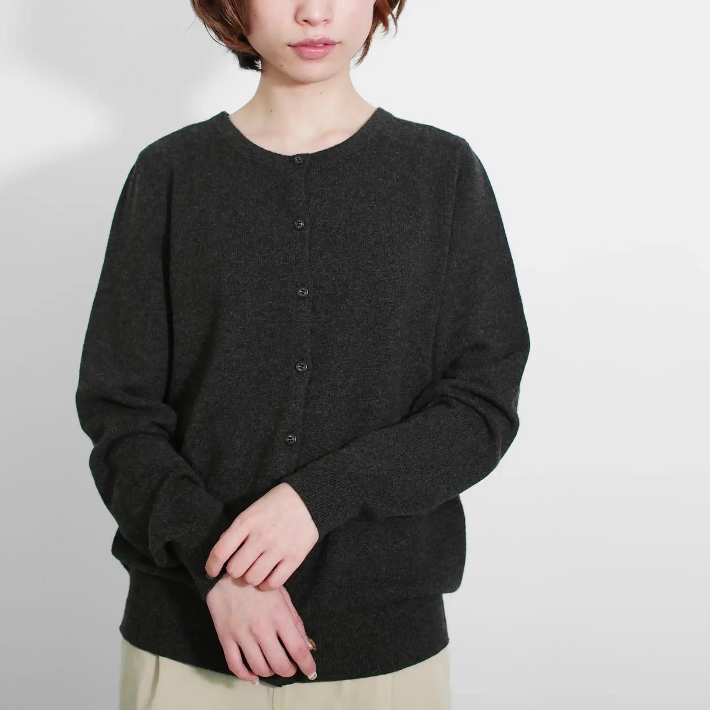 【先行予約】カシミヤクルーネック カーディガン ( ネイビー・L ) レディース
