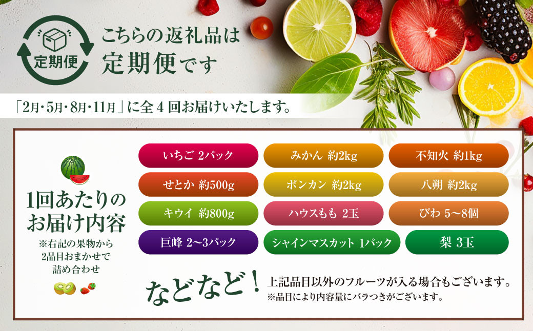 旬のフルーツ定期便 食べ比べセット 季節により厳選した果物を2品目詰め合わせ ／ 果物 くだもの 長崎県 長崎市