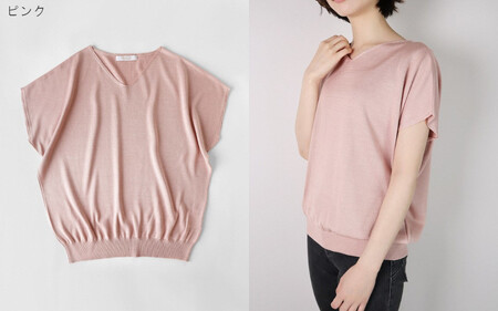 洗える サマーニット シルク100％ Vネック プルオーバー フレンチスリーブ ( ピンク ) レディース フリーサイズ 日本製 | 半袖 ニット ウォッシャブル 春 夏 シンプル 新潟県 五泉市 高