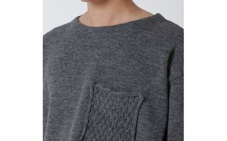 セーター 胸ポケットケーブル柄セーター ( チャコール・M ) メンズ ニット ウール100％ | 長袖 無地 カジュアル シンプル おしゃれ 男性 ギフト 秋冬 秋 冬 新潟県 五泉市 有限会社桜井