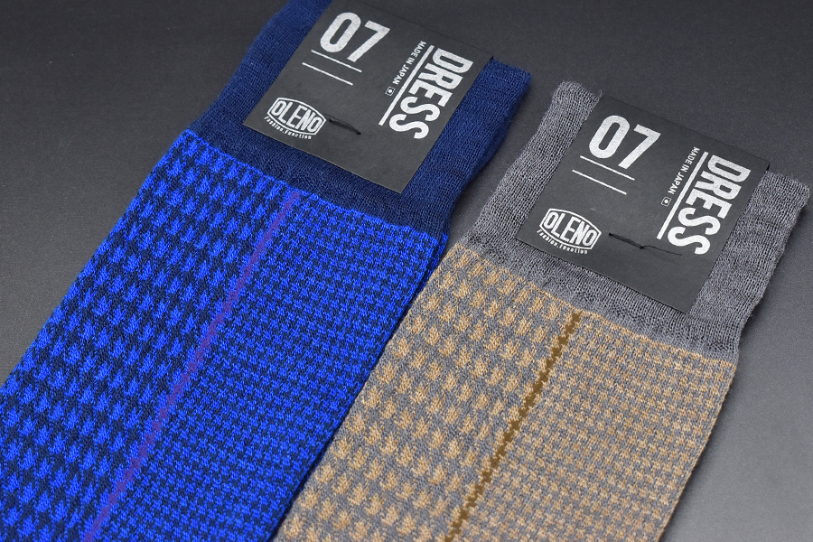 OLENO DRESS SOCKS 「NOBLE ソックス」 2足セット 24～26cm オリジナルバック付（千鳥格子/ブラウン 千鳥格子/ブルー）//ビジネス スーツ オフィス おしゃれ コンサバ 