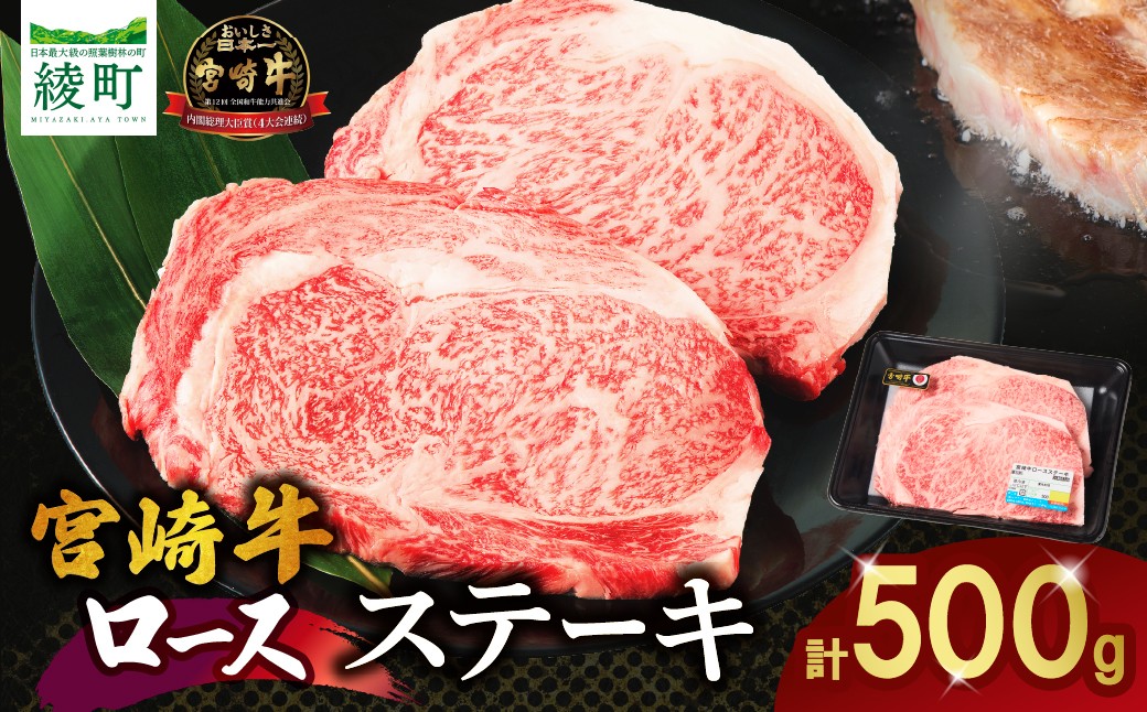 
                  宮崎牛 ロース ステーキ 2枚 500ｇ 牛肉 肉 国産 小分け ブランド牛 ギフト 贈り物 九州 宮崎 霜降り_A0001-059
                