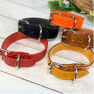 選べるサイズのイタリア本革犬首輪 (25mm幅) 小型/中型/大型 犬用首輪 犬 首輪 本革 Mサイズ橙色