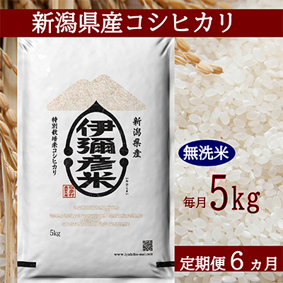 
2023年2月発送開始『定期便』＜令和4年産＞特別栽培米コシヒカリ「伊彌彦米」無洗米5kg全6回【5080367】
