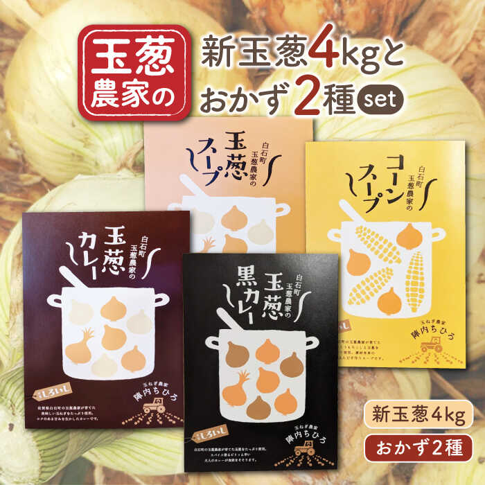 【先行予約】【ふるさと納税】 新玉葱 4kg と 選べるおかず 2種 セット【玉葱農家 陣内ちひろ】 玉葱 たまねぎ 新玉ねぎ タマネギ 惣菜 加工品 佐賀県 白石町 [IAO024]